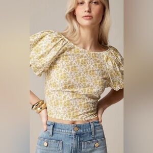 J. Crew Fitted Puff-Sleeve Top Libert Fabric Capel Yellow, Sz 20